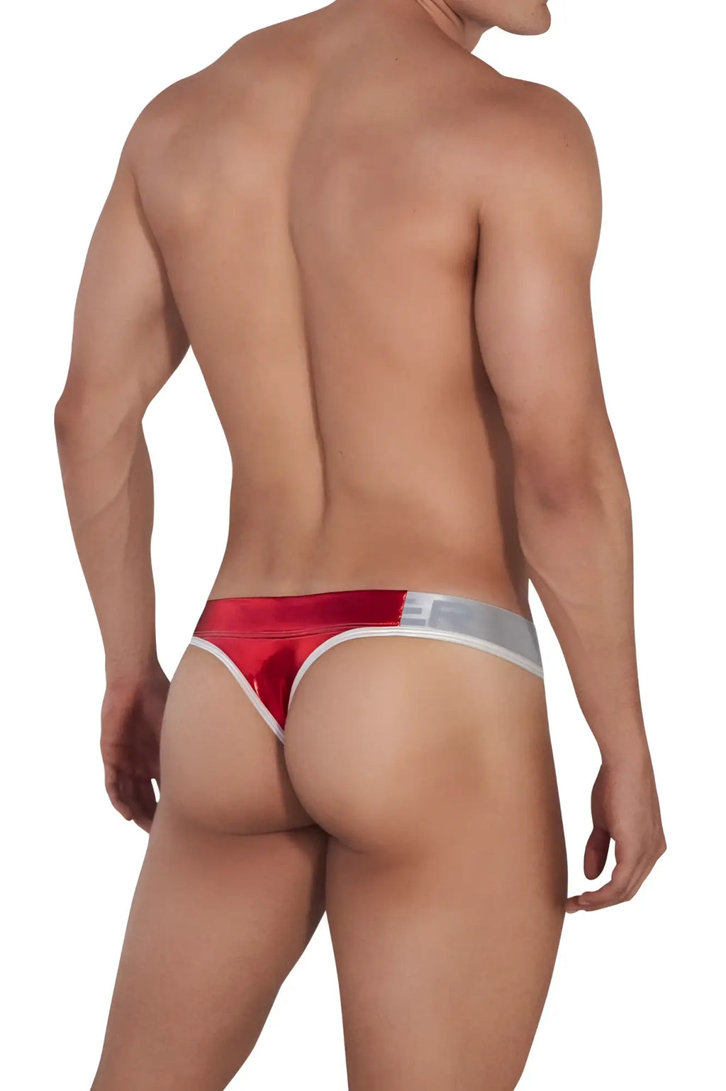 Red and silver metallic briefs with a sleek shiny finish from clever 1410 earth thongs color red collection