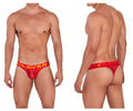 Red transparent thong with a bold yellow clever logo band from the clever 1411 wind thongs collection