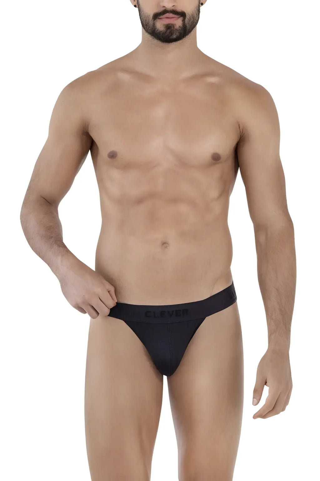 Black cotton briefs with a subtle clever logo embroidered on the waistband from clever 1627 deseo bikini line