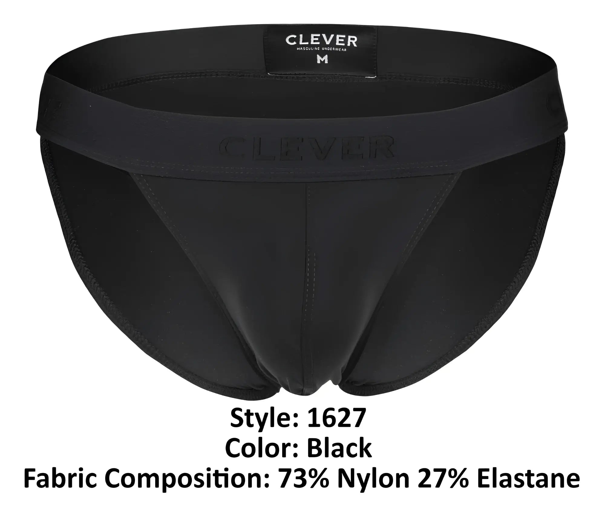 Black briefs by clever 1627 deseo bikini in black made from 73% nylon 27% elastane shown from the back side