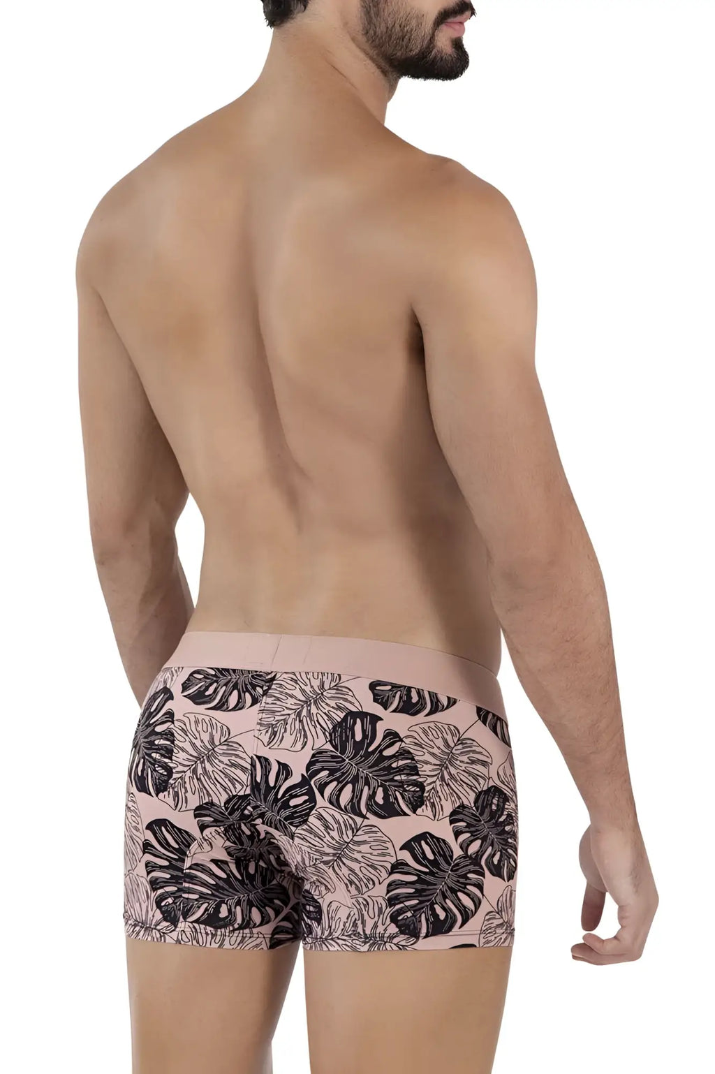 Pink clever 1635 pacif trunks boxer briefs with black and white tropical leaf pattern for comfortable everyday wear