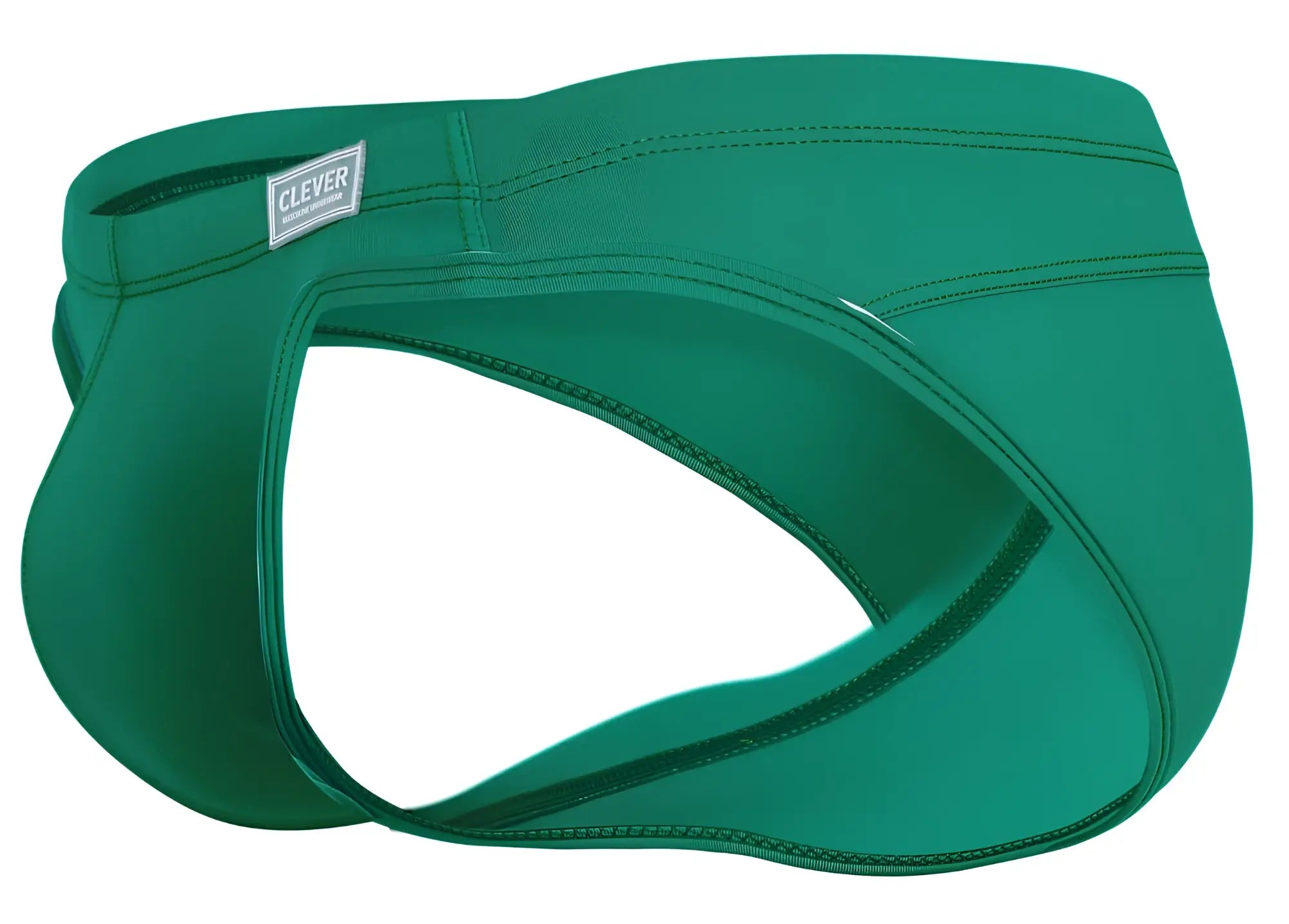 Green fabric briefs with clever brand label on the waistband from clever 1656 mirage bikini color green collection