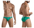 Teal athletic briefs with white trim in clever 1656 mirage bikini color green designed for activewear use