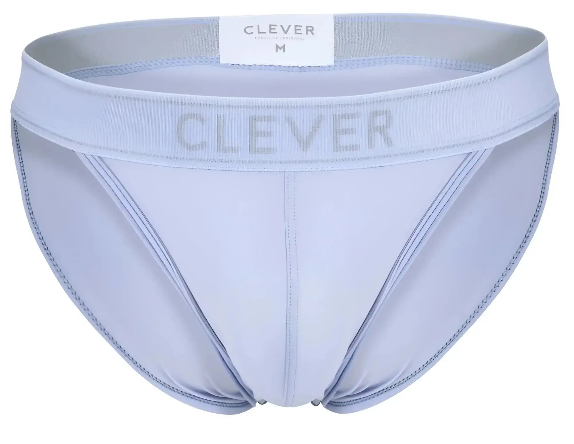 Light blue clever 1659 imagination bikini briefs with matching waistband and subtle gray brand name lettering