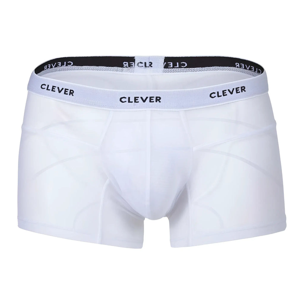 White men’s boxer briefs with black and white elastic waistband branded clever in clever 1673 legend trunks white
