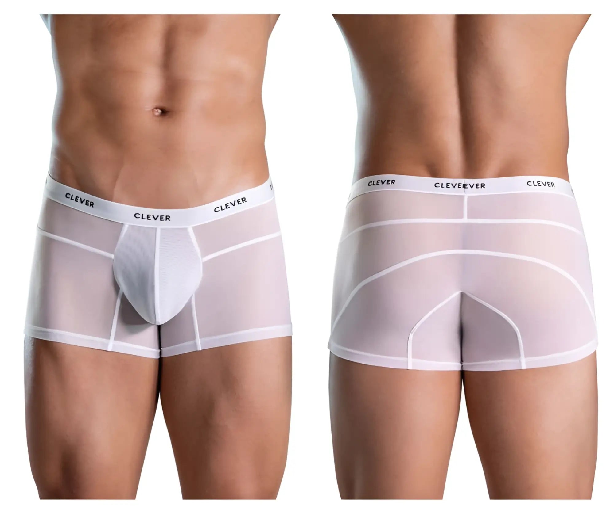 Transparent white clever 1673 legend trunks boxer briefs with supportive pouch and reinforced seams in white