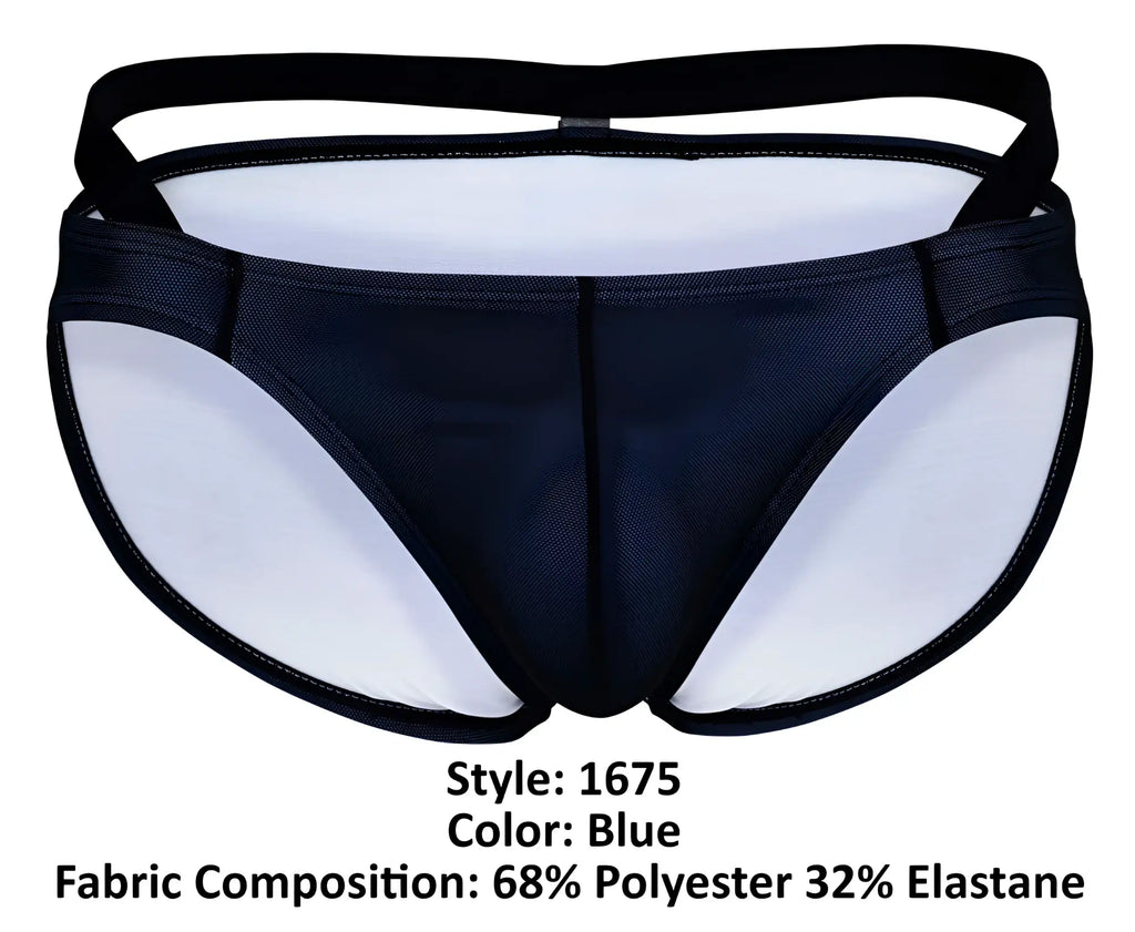 Blue athletic briefs clever 1675 eroticism bikini with black waistband and white mesh panels for sporty style