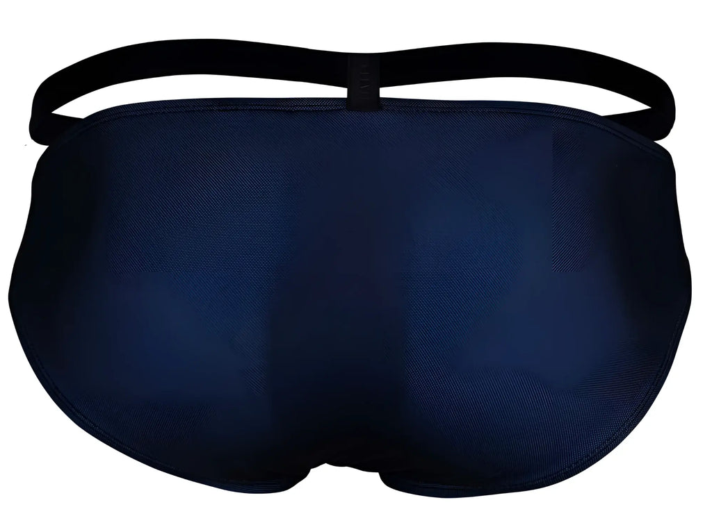 Dark blue textured fabric briefs with black elastic waistband from clever 1675 eroticism bikini collection in blue