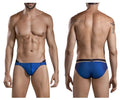 Blue swim trunks clever 1675 eroticism bikini with black trim and central buckle at the waistband