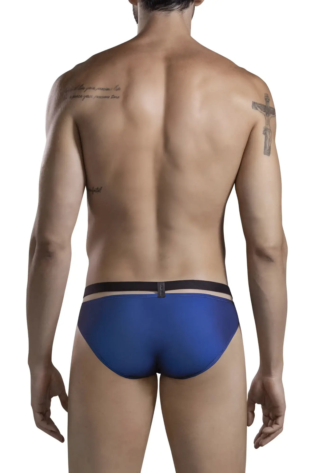 Clever 1675 eroticism bikini color blue swim trunks with black waistband and beige trim for swimming and beachwear