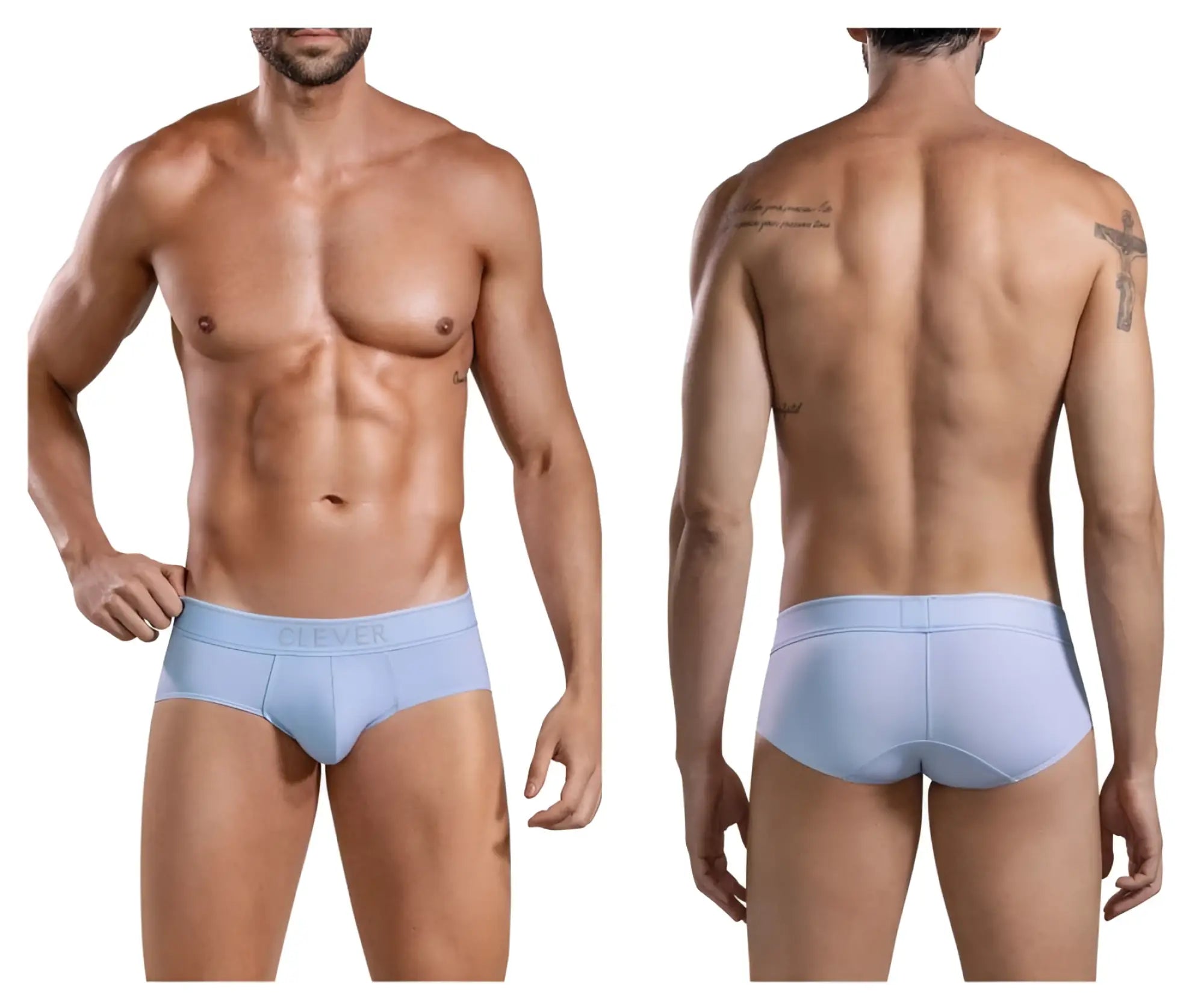 Light blue cotton clever 1683 imagination briefs with subtle logo on waistband front view