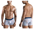Light blue clever 1723 coney trunks boxer briefs with cartoon rabbits carrots pattern and solid navy waistband