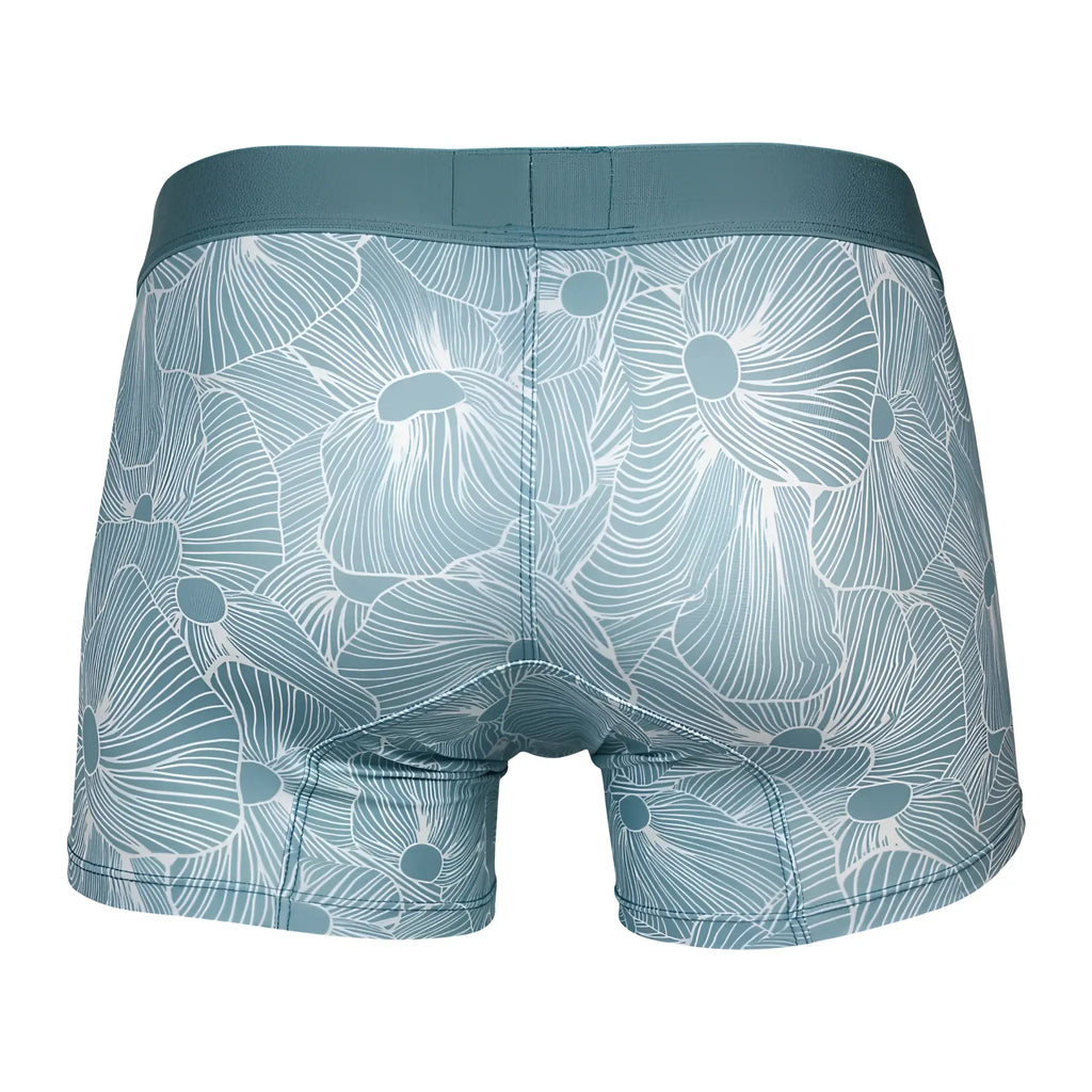 Teal floral-patterned boxer briefs with matching elastic waistband clever 1729 rose trunks color green design