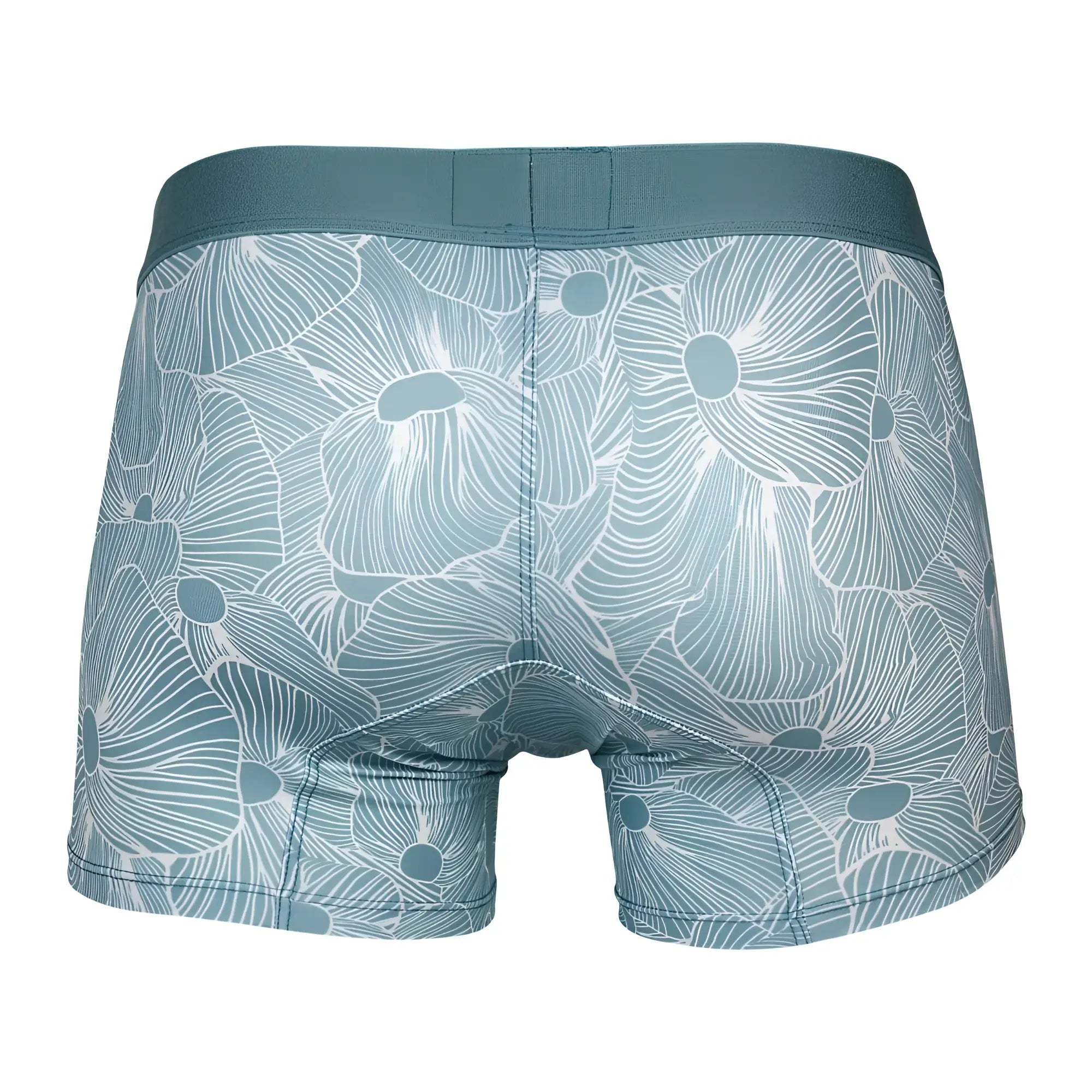 Teal floral-patterned boxer briefs with matching elastic waistband clever 1729 rose trunks color green design