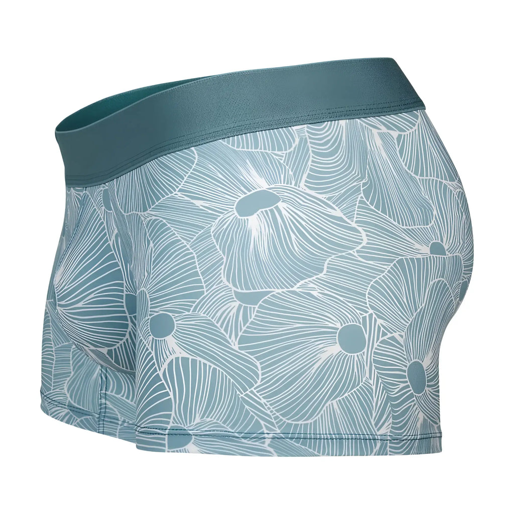 Teal floral-patterned boxer briefs with matching elastic waistband clever 1729 rose trunks color green