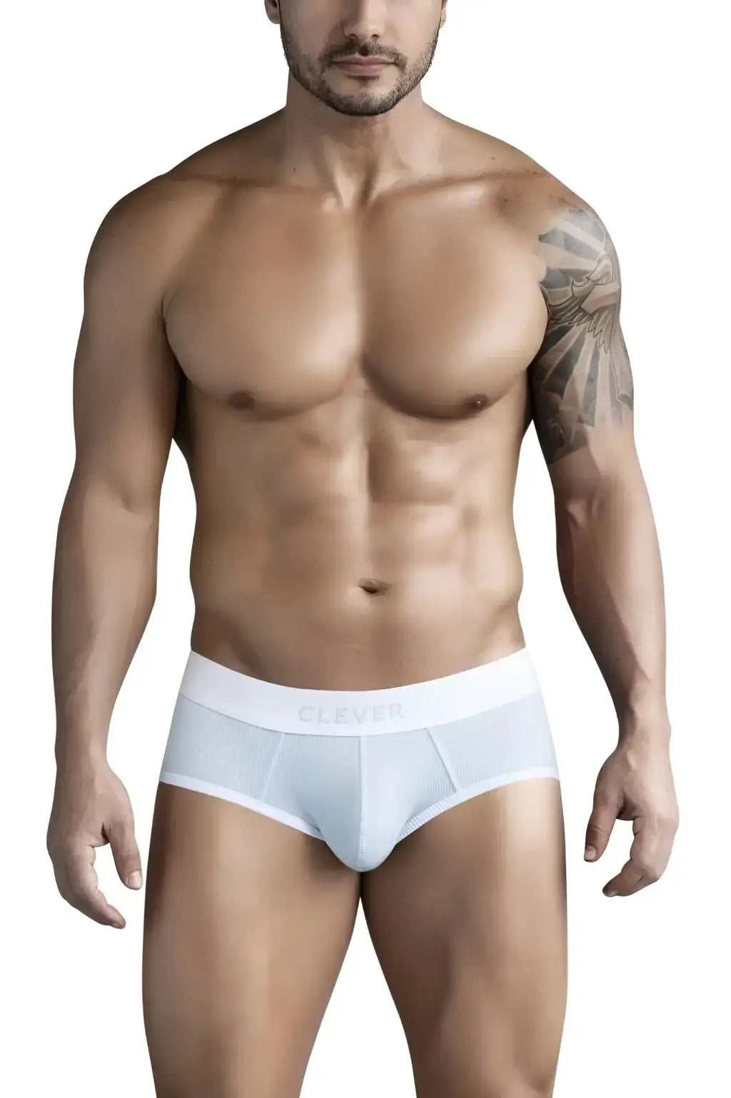 White clever 1733 briefs in blue with textured fabric and elastic waistband shown from the back side