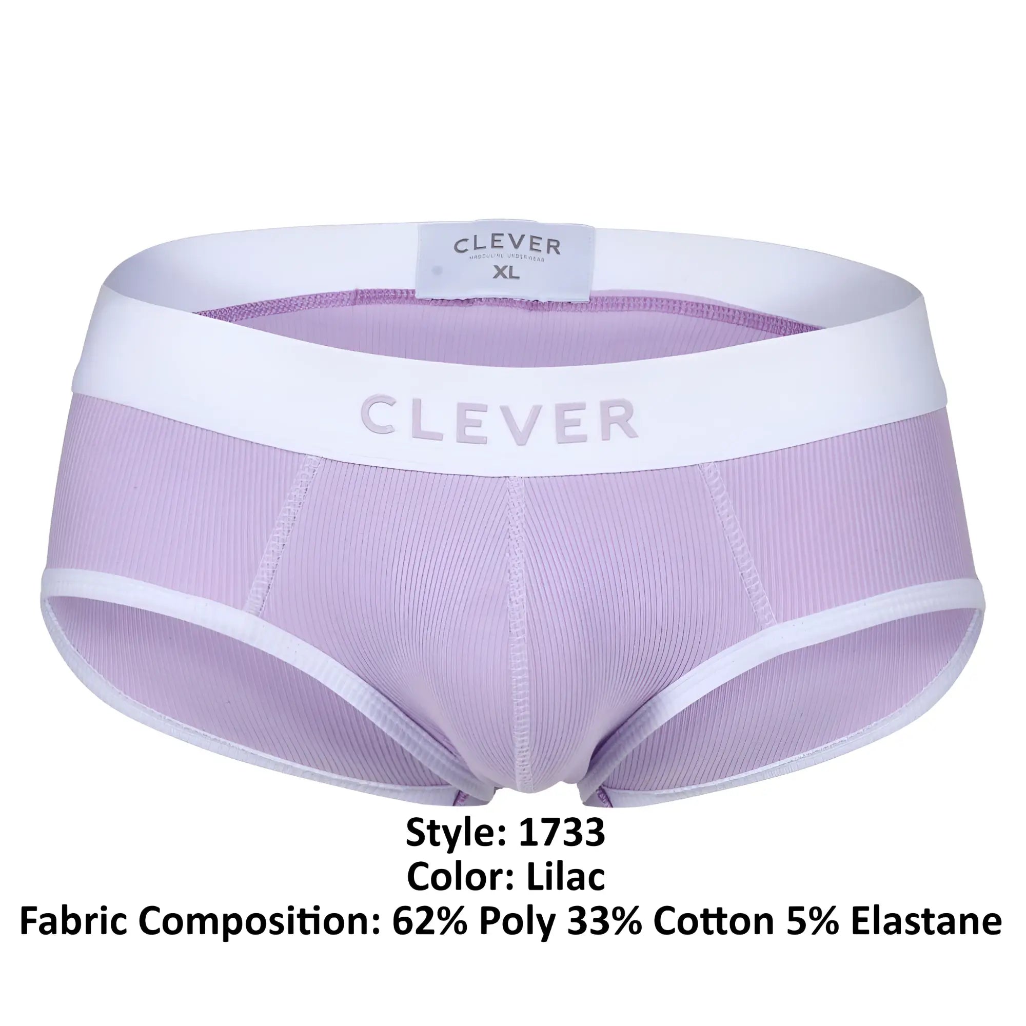 Lilac clever 1733 briefs with white elastic waistband and trim made from 62 polyester 33 cotton and 5 elastane