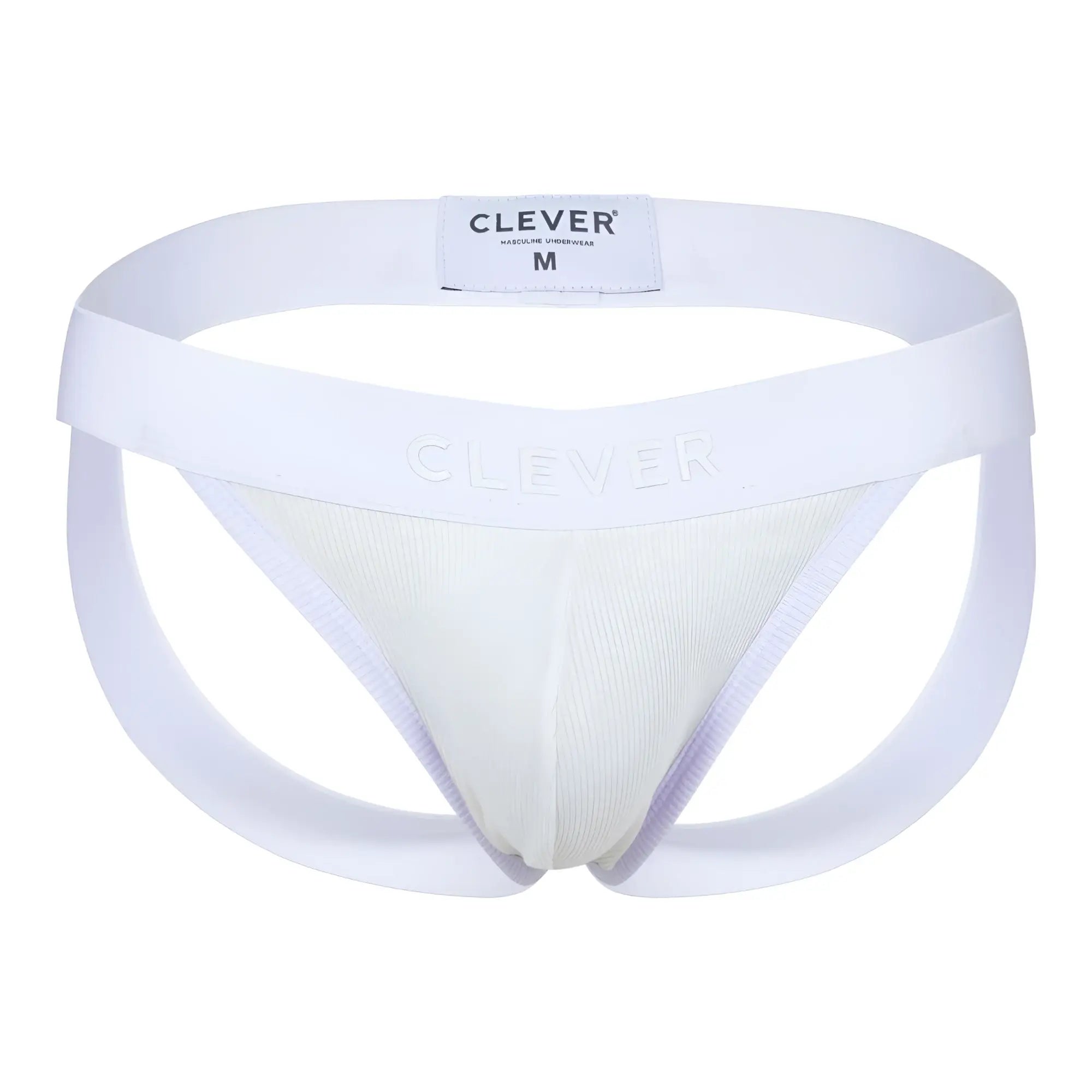 White clever brand men’s athletic briefs with supportive contoured design and elastic waistband in beige color