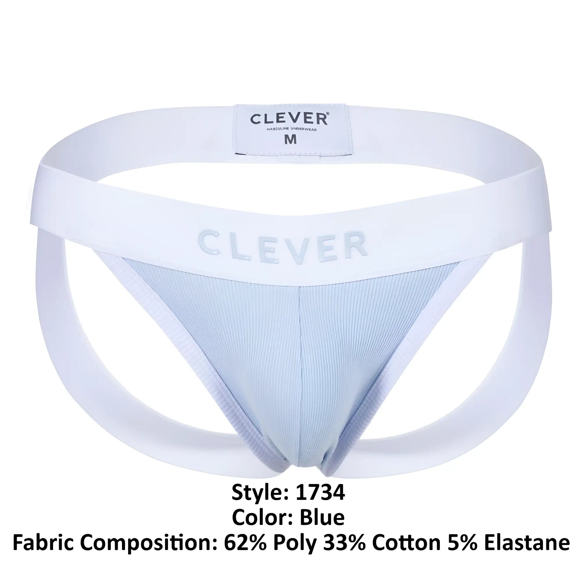 White and light blue clever 1734 colors men’s briefs with ribbed texture in front view