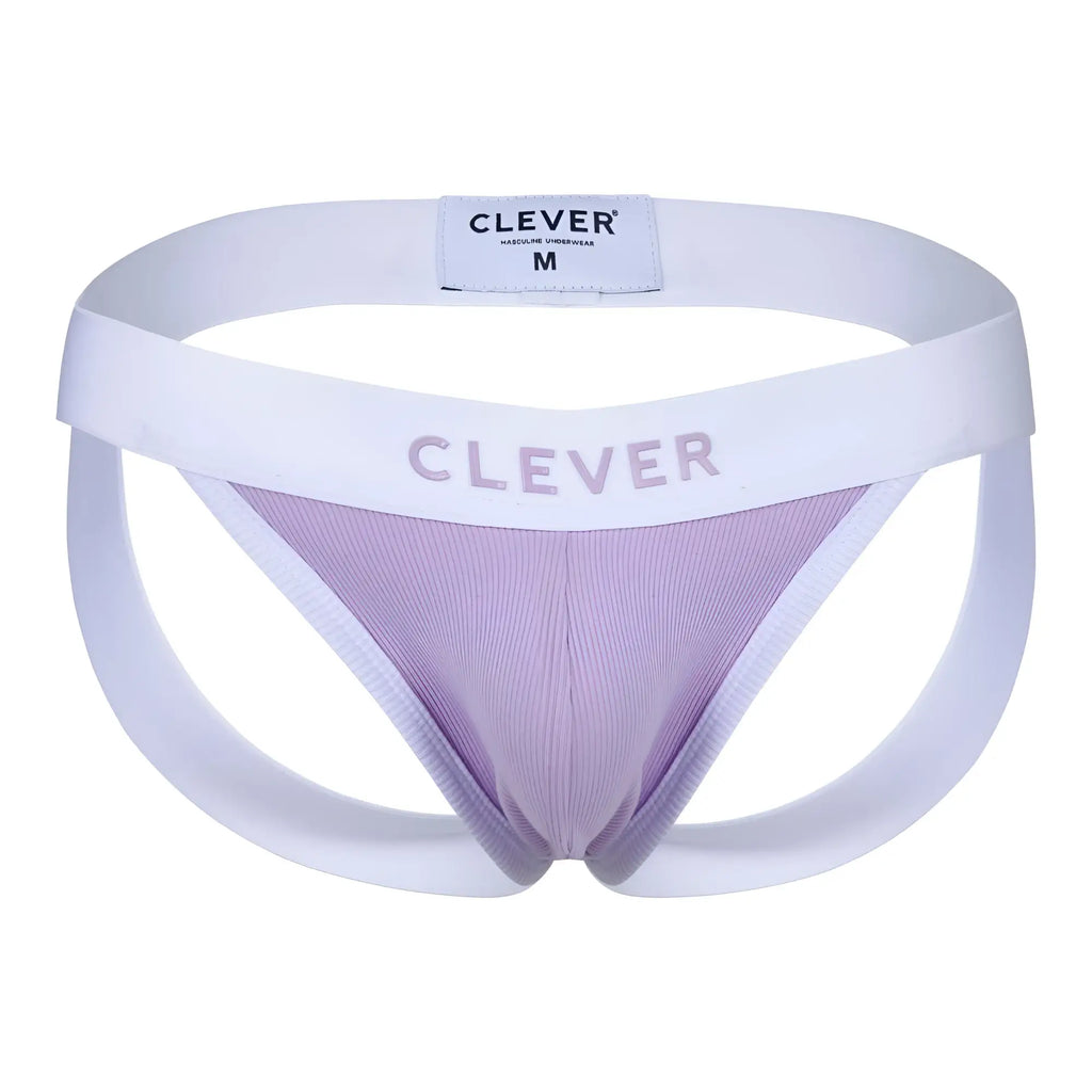 Purple ribbed fabric briefs with white elastic waistband and leg openings by Clever in lilac color