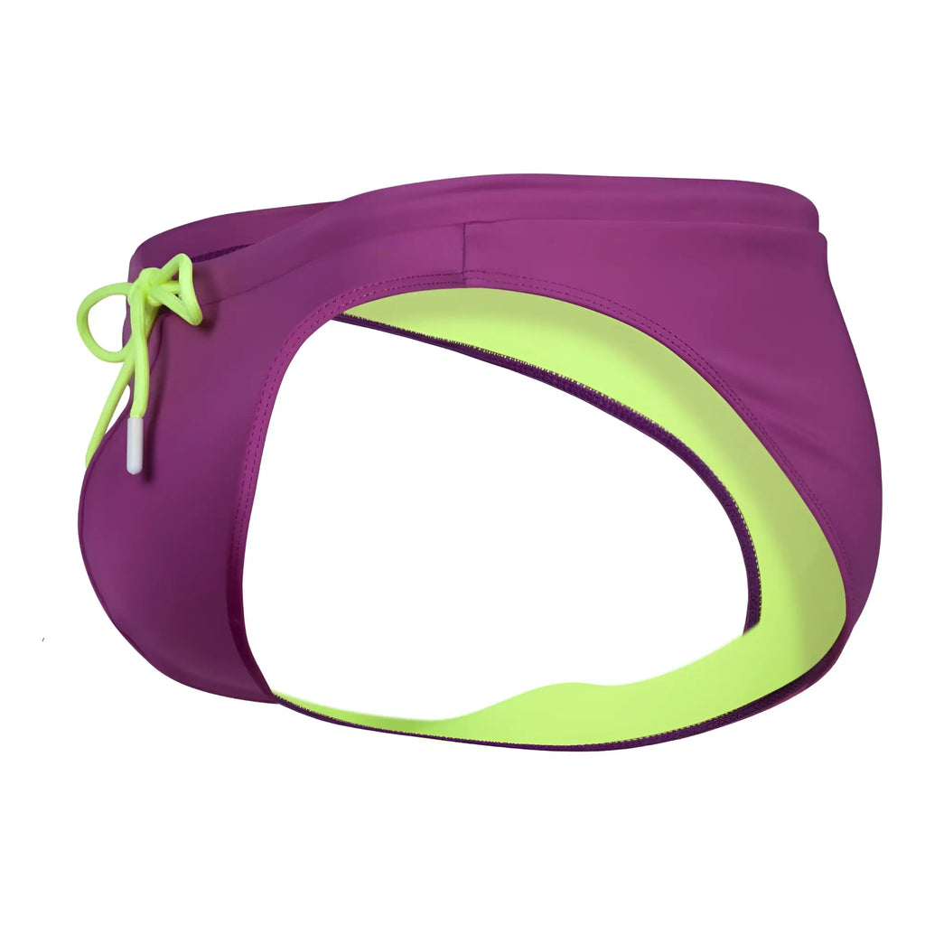 Clever 1735 vivo swim briefs in purple and neon green with drawstring waistband for comfortable swimming