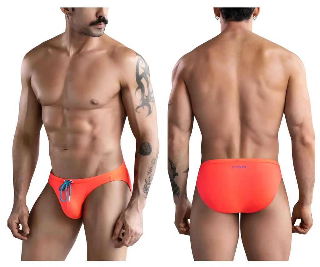 Vibrant orange clever 1735 vivo swim briefs with blue drawstring designed for swimming and beachwear
