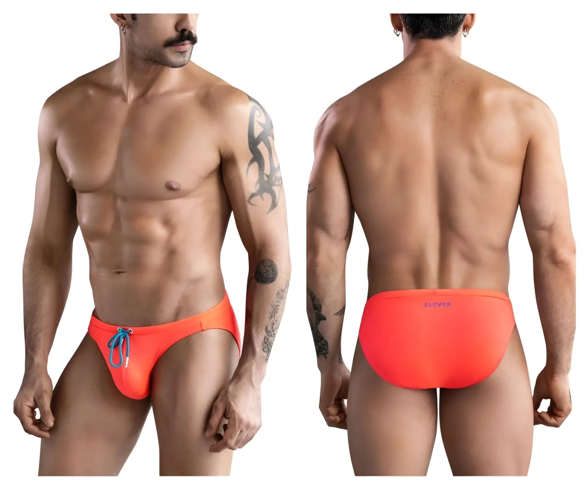 Vibrant orange clever 1735 vivo swim briefs with blue drawstring designed for swimming and beachwear