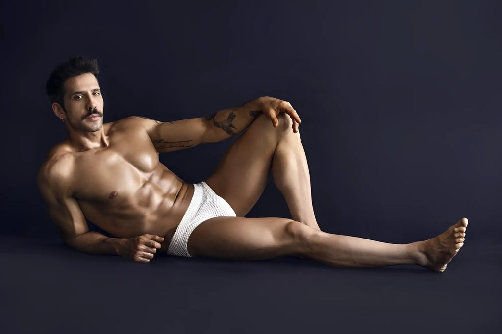 White clever 1743 island swim briefs with textured fabric designed for comfortable swimwear use