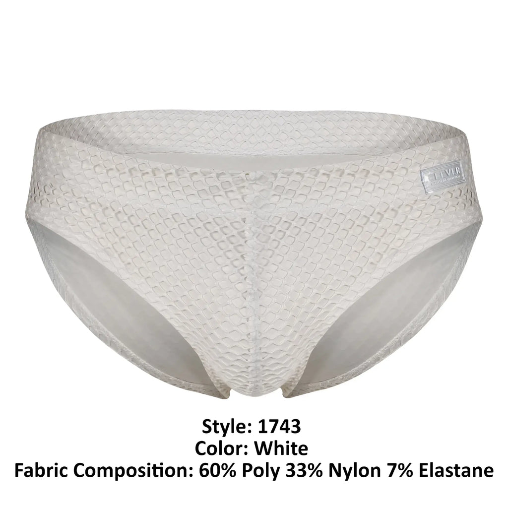 White clever 1743 island swim briefs textured with a subtle diamond-patterned weave and sleek modern design