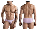 Lavender-colored smooth textured clever 1744 spring briefs for men with subtle logo on light pink waistband