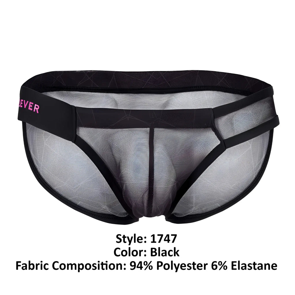 Black mesh clever 1747 geometric bikini briefs with solid black waistband and pink ever branding