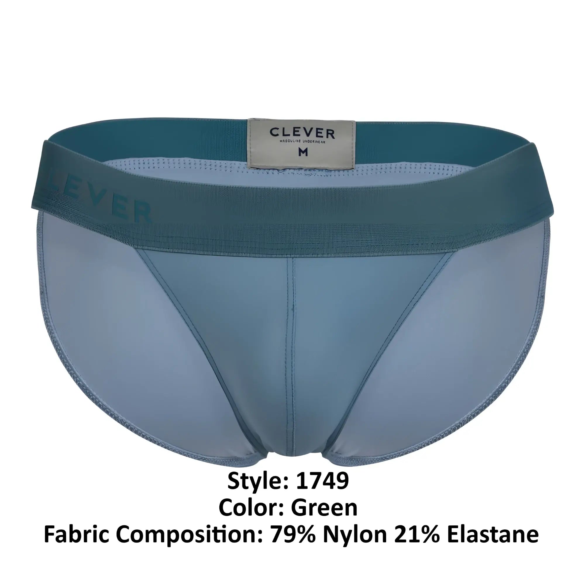 Clever 1749 eco bikini green men’s briefs made from 79% nylon and 21% elastane shown from the back side