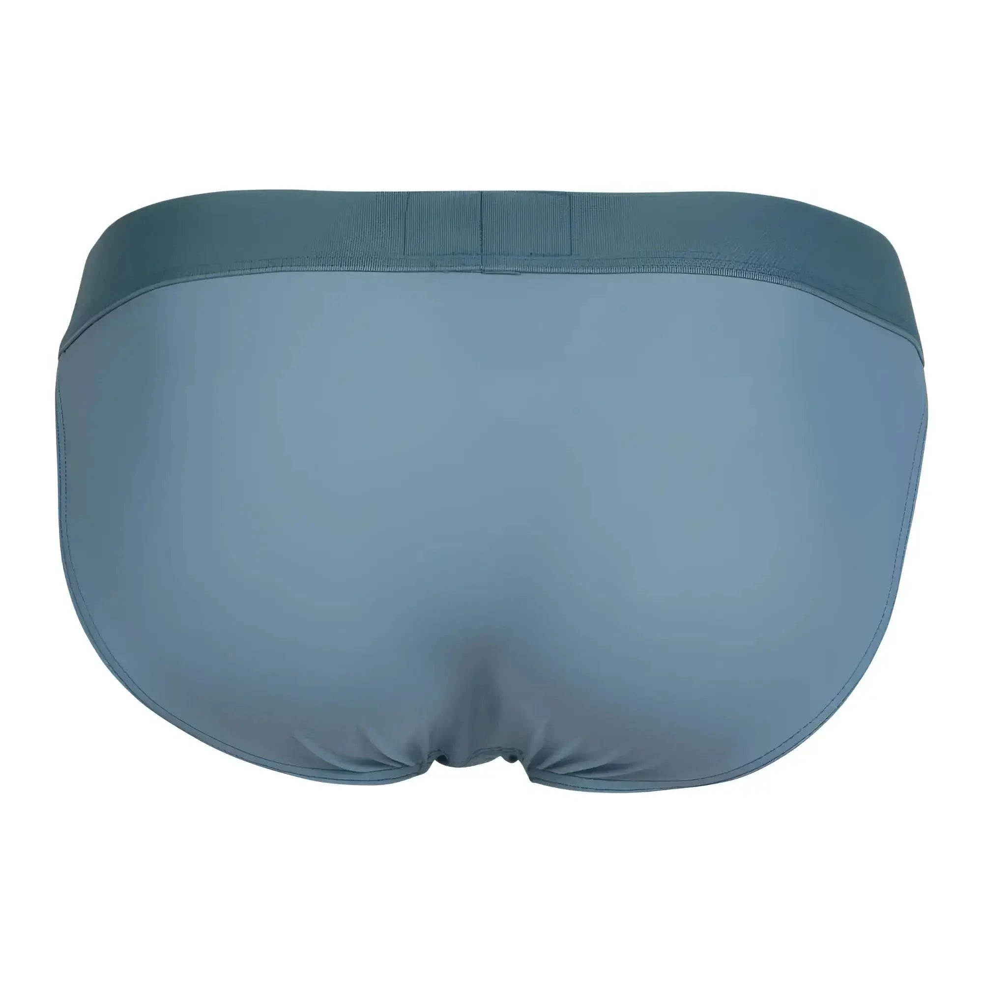 A sleek solid teal eco bikini color green with smooth fabric and elastic waistband by clever 1749