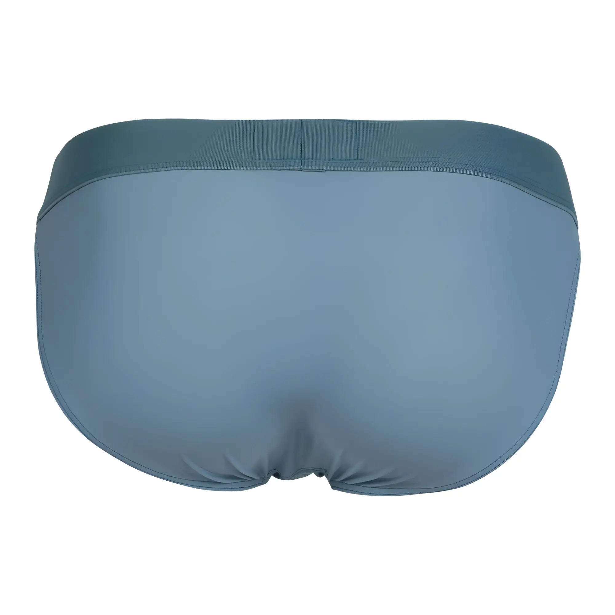 A sleek solid teal eco bikini color green with smooth fabric and elastic waistband by clever 1749