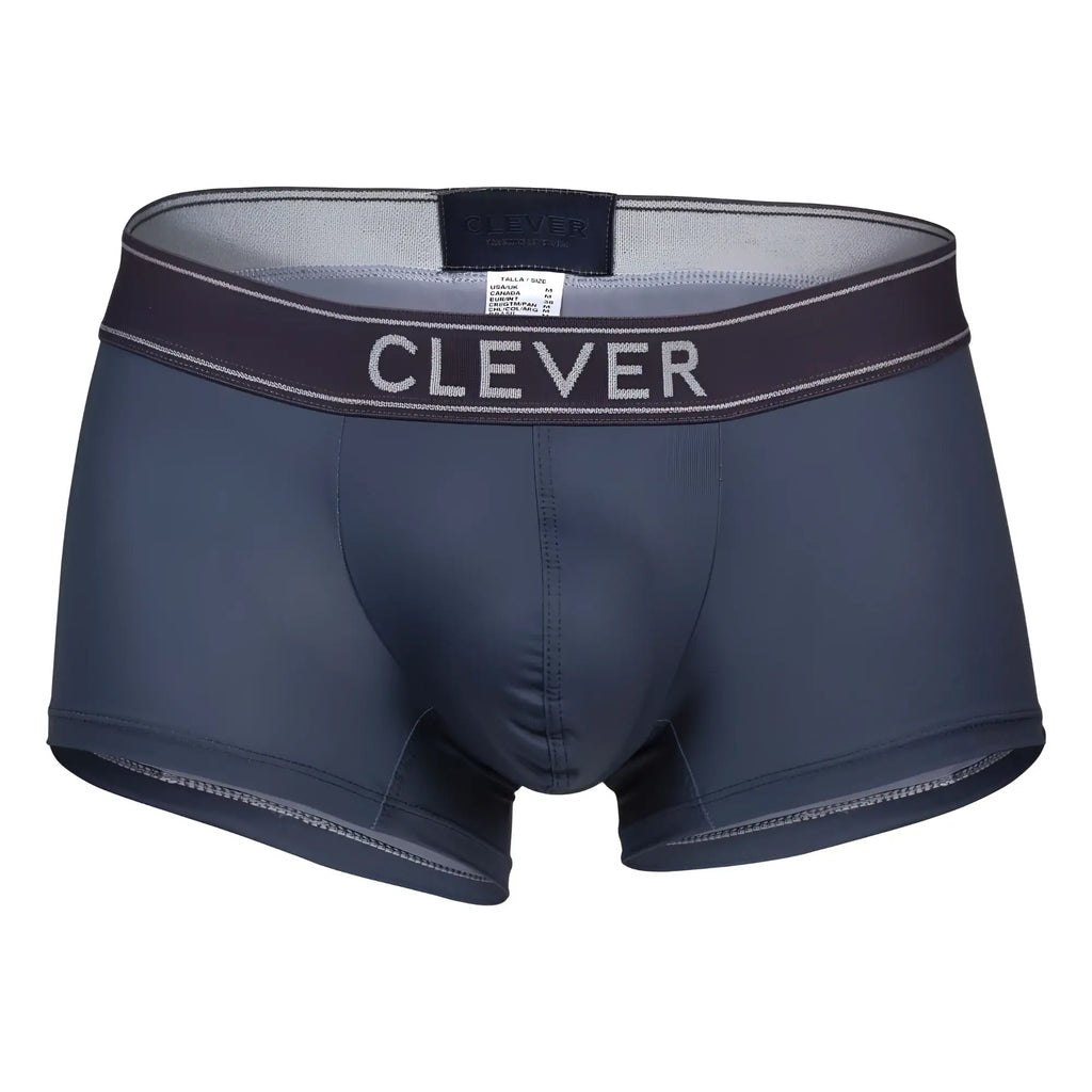 Dark gray Clever 1751 Craftiness men’s boxer briefs with matching waistband featuring white Clever brand name lettering