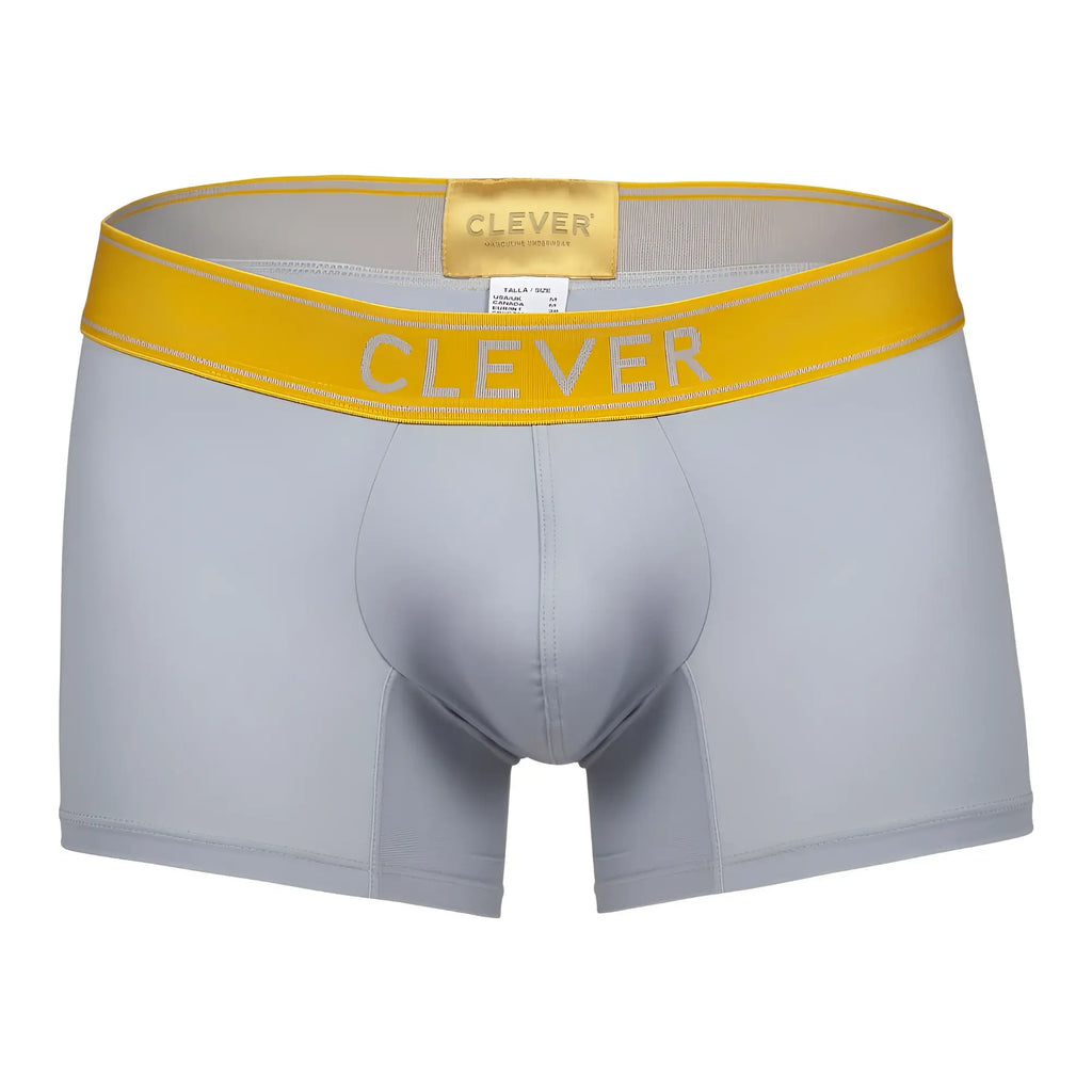 Gray clever 1755 diseño trunks boxer briefs with bright yellow waistband and white clever brand lettering