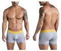 Light gray clever 1755 diseno boxer briefs with bright yellow elastic waistband and victor brand name in black