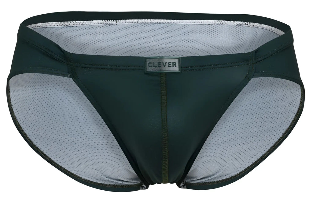 Dark green clever 1775 optimo briefs swim trunks with mesh lining and clever brand label visible on front side