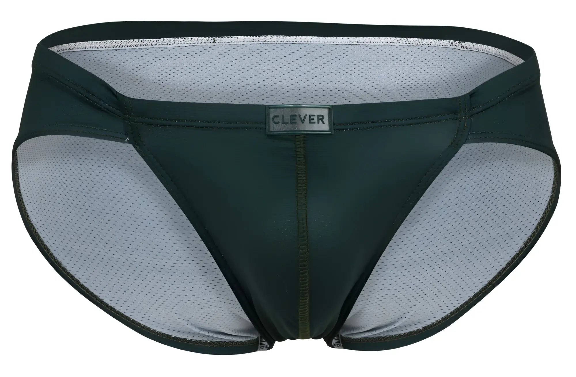 Dark green clever 1775 optimo briefs swim trunks with mesh lining and clever brand label visible on front side
