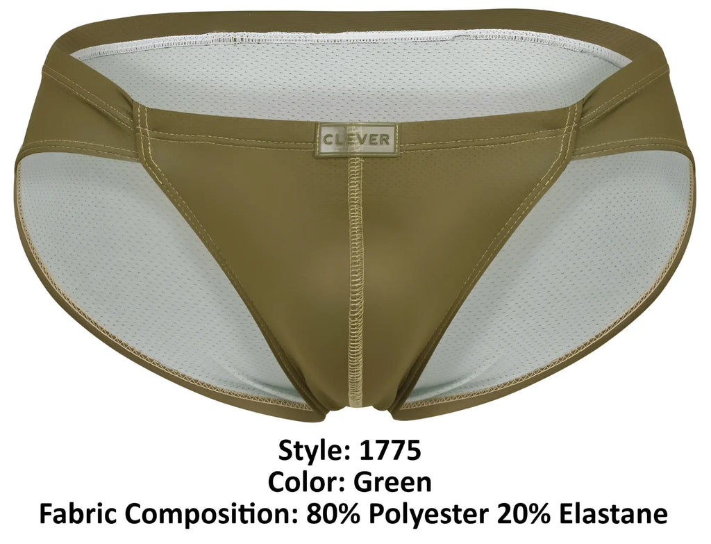 Olive green clever 1775 optimo briefs with white mesh lining and branded waistband for athletic wear