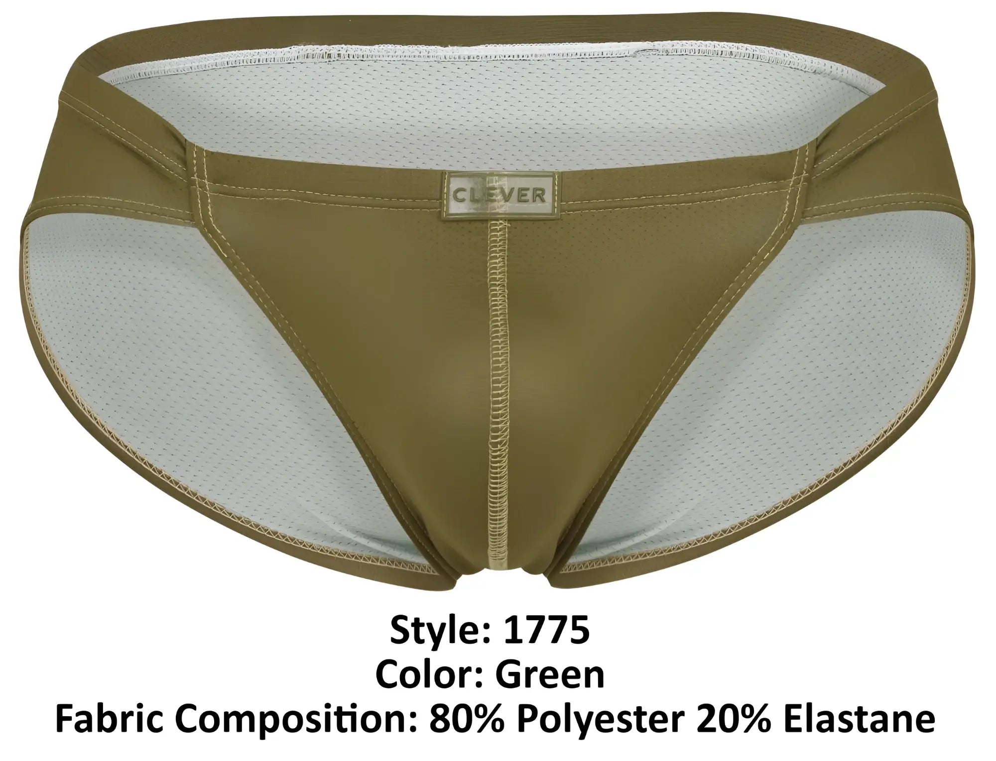Olive green clever 1775 optimo briefs with white mesh lining and branded waistband for athletic wear