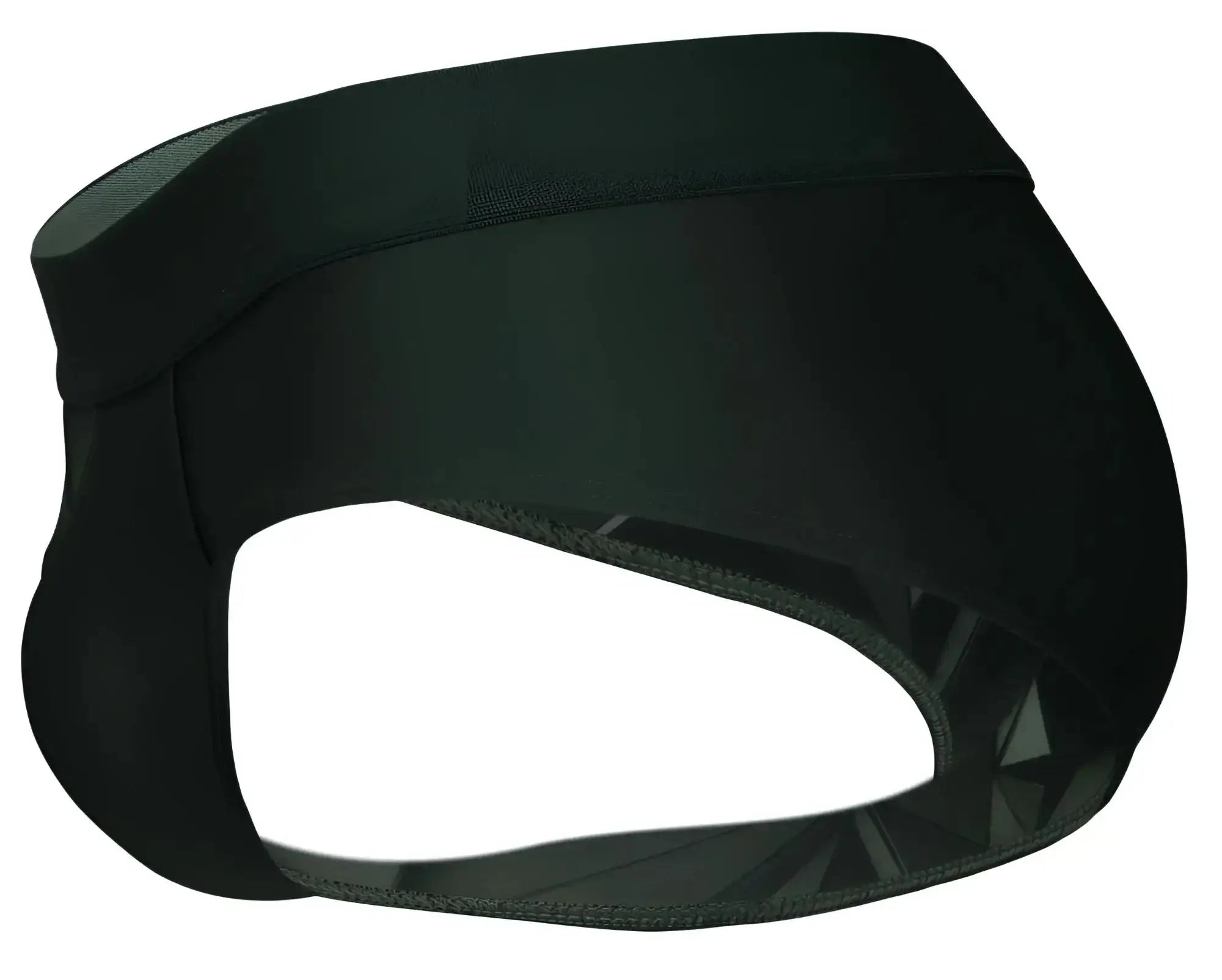 Black neoprene athletic support belt with sleek form-fitting design and subtle geometric pattern inner edge