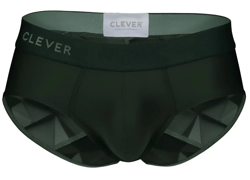 Dark green clever 1776 venecia briefs with geometric side pattern and branded waistband for men