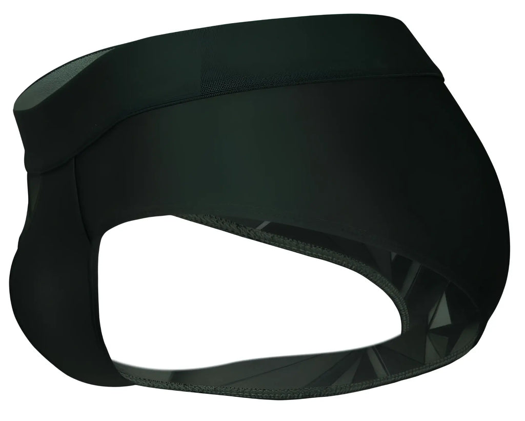 Black neoprene athletic support belt with sleek form-fitting design and subtle geometric pattern inner edge for venecia briefs dark green