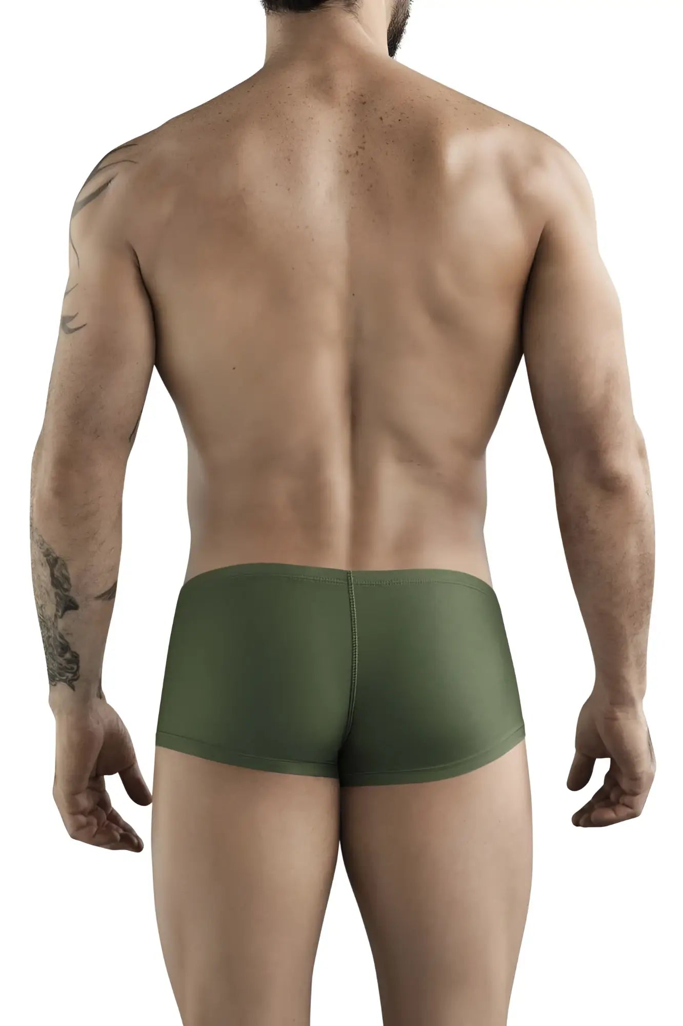 Olive green clever 1780 maya trunks briefs shown from the back with soft stretch fabric and comfortable fit
