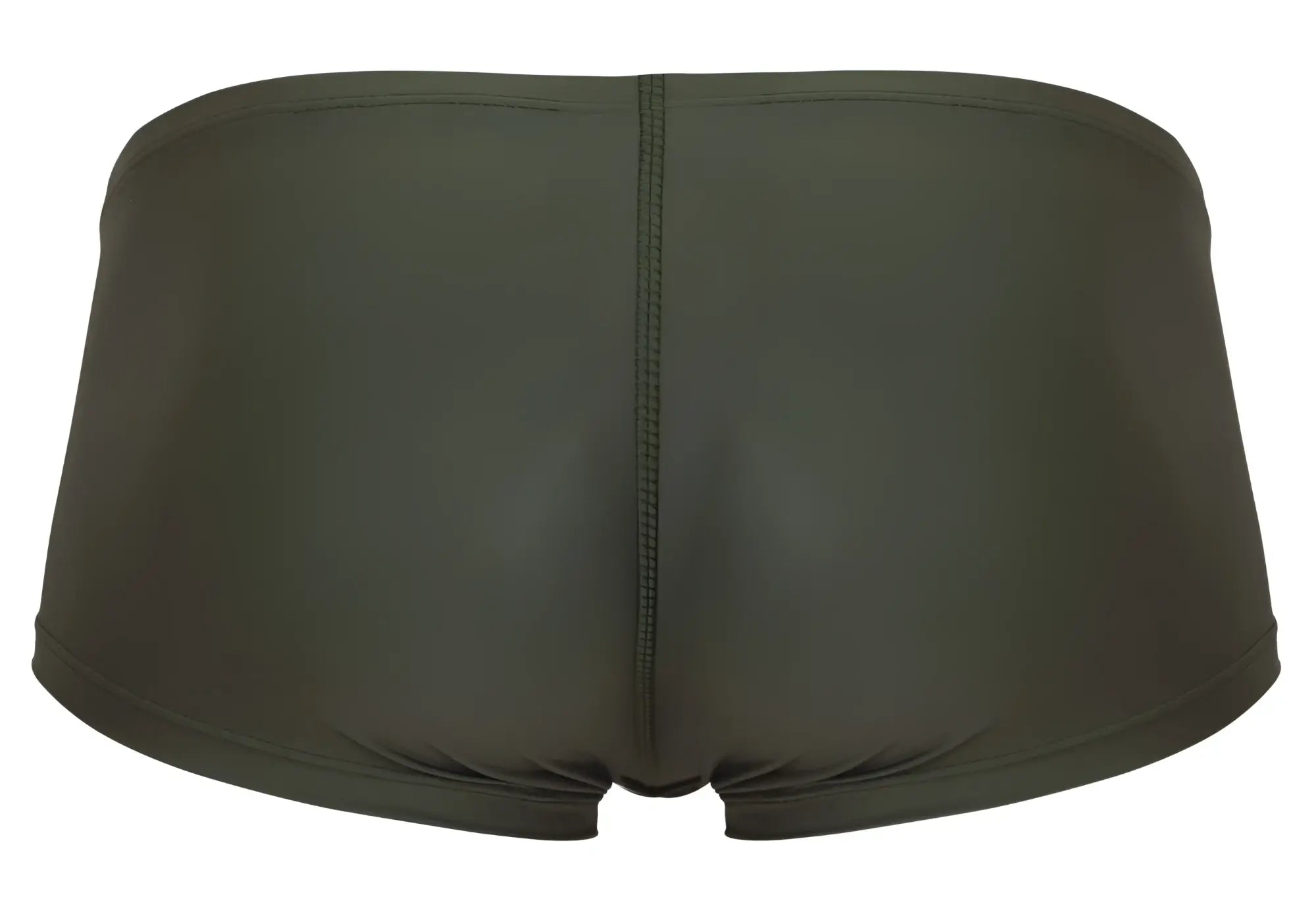 Dark olive green clever 1780 maya swim trunks in form-fitting stretchy fabric with a central seam on the back side