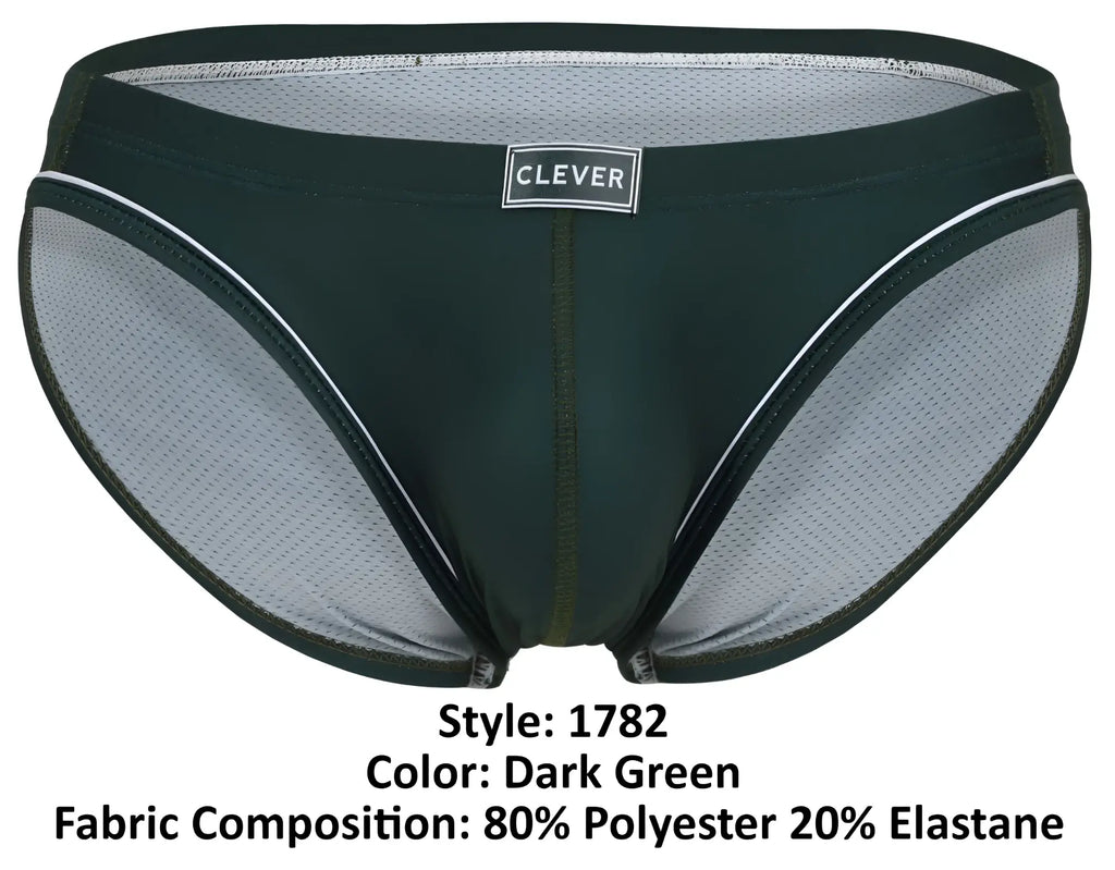 Dark green clever 1782 argovia men’s briefs with mesh panel white trim and brand label for comfortable wear