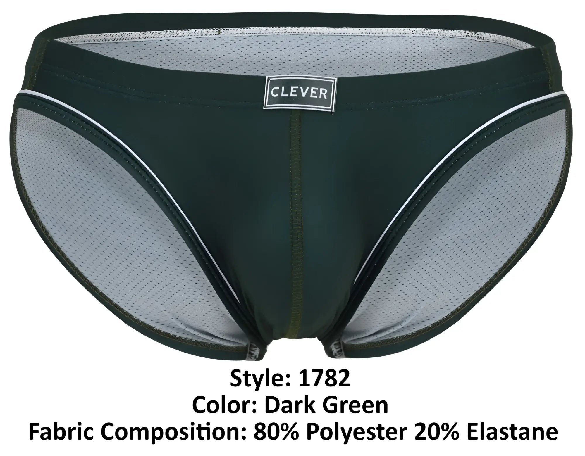 Dark green clever 1782 argovia men’s briefs with mesh panel white trim and brand label for comfortable wear