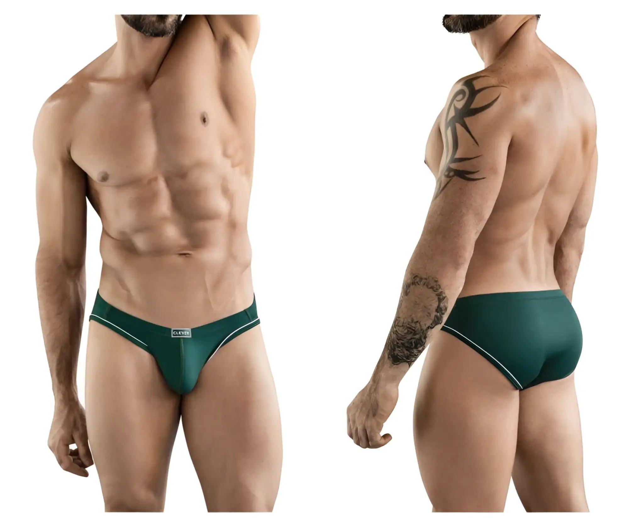 Dark green clever 1782 argovia briefs with white trim and classic brand label on waistband in form-fitting fabric