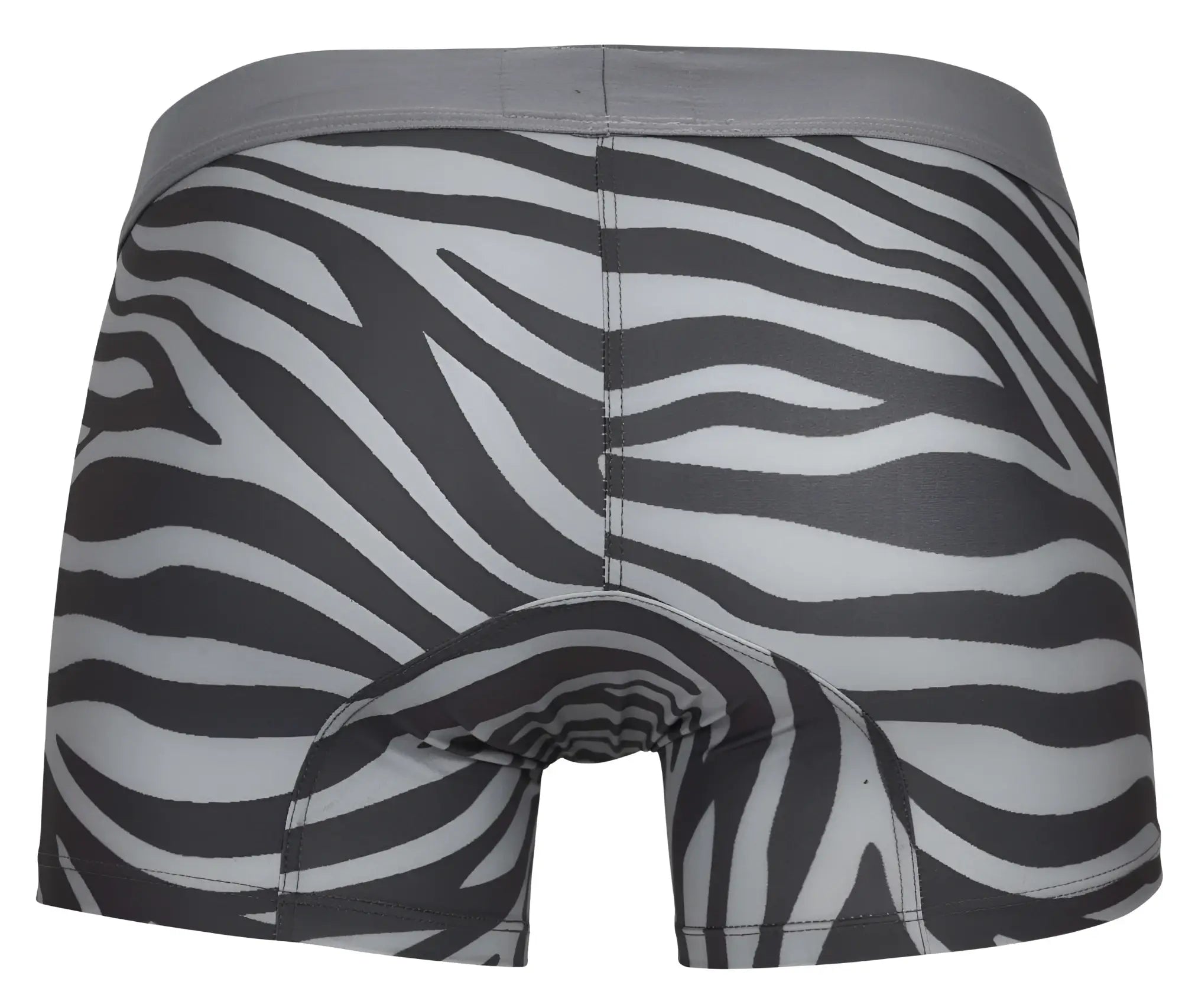 Clever 1800 cebra gray men’s boxer briefs with black and white zebra stripes and gray waistband for everyday comfort